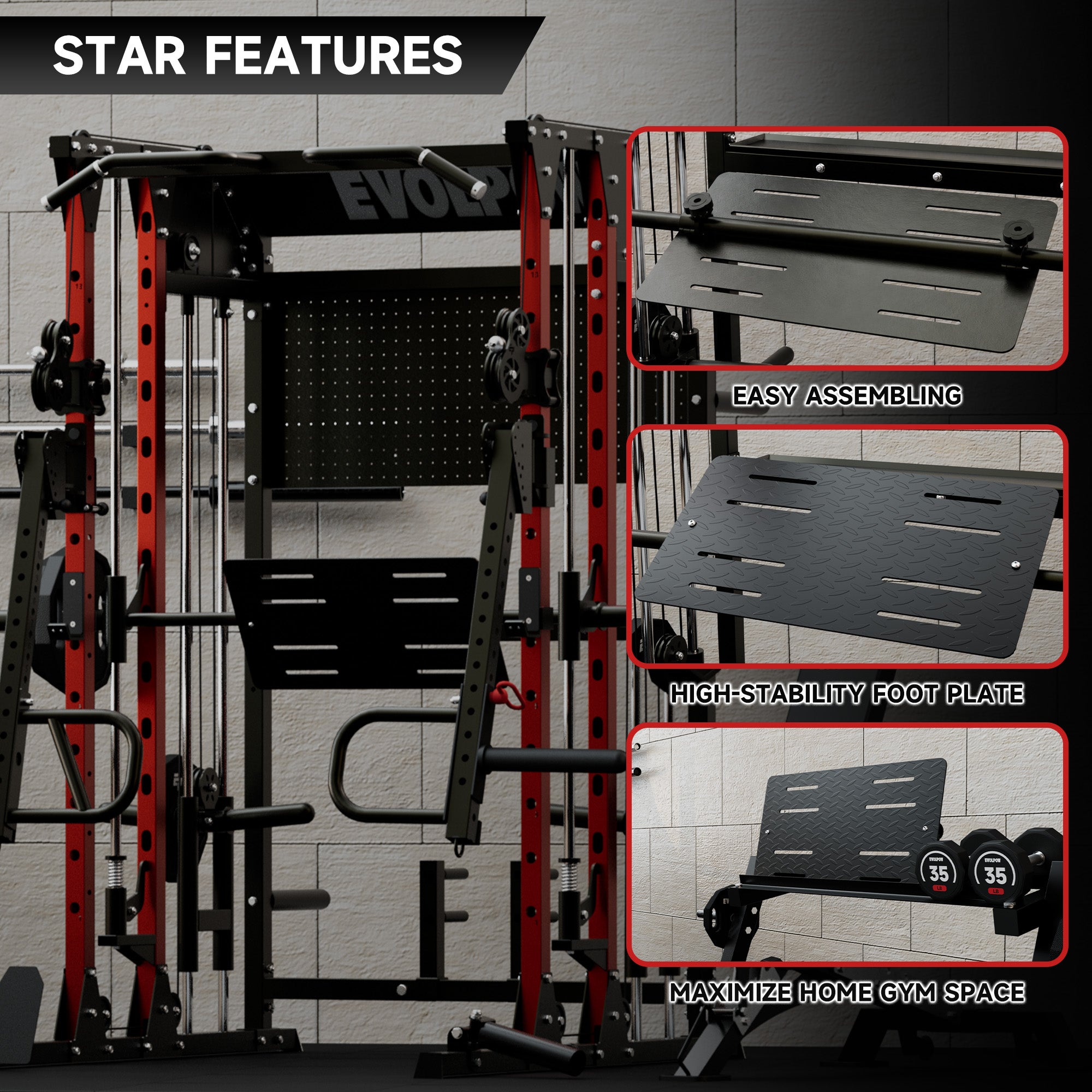 EVOLPOW Leg Press and Safety Handles Attachment for Smith Machine