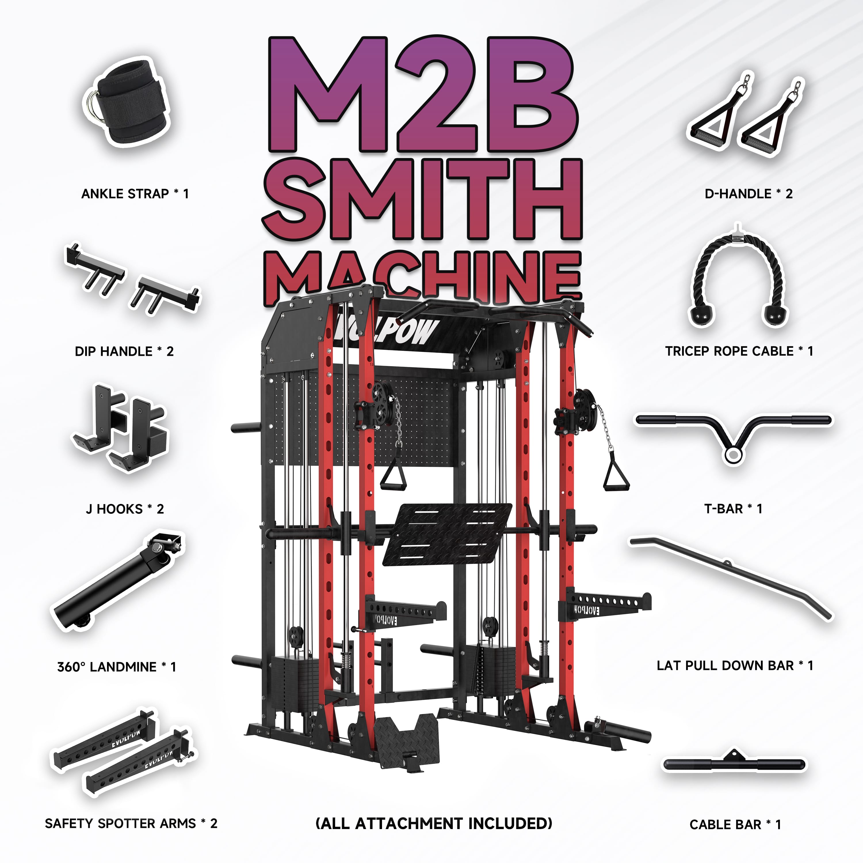 EVOLPOW M2B Brute All-In-One Smith Machine Home Gym with Dual Weight Stacks